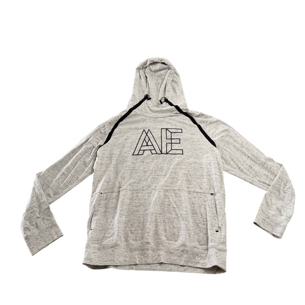 American Eagle Outfitters Men XL Gray Heather Flex Pullover Hoodie AE Graphic